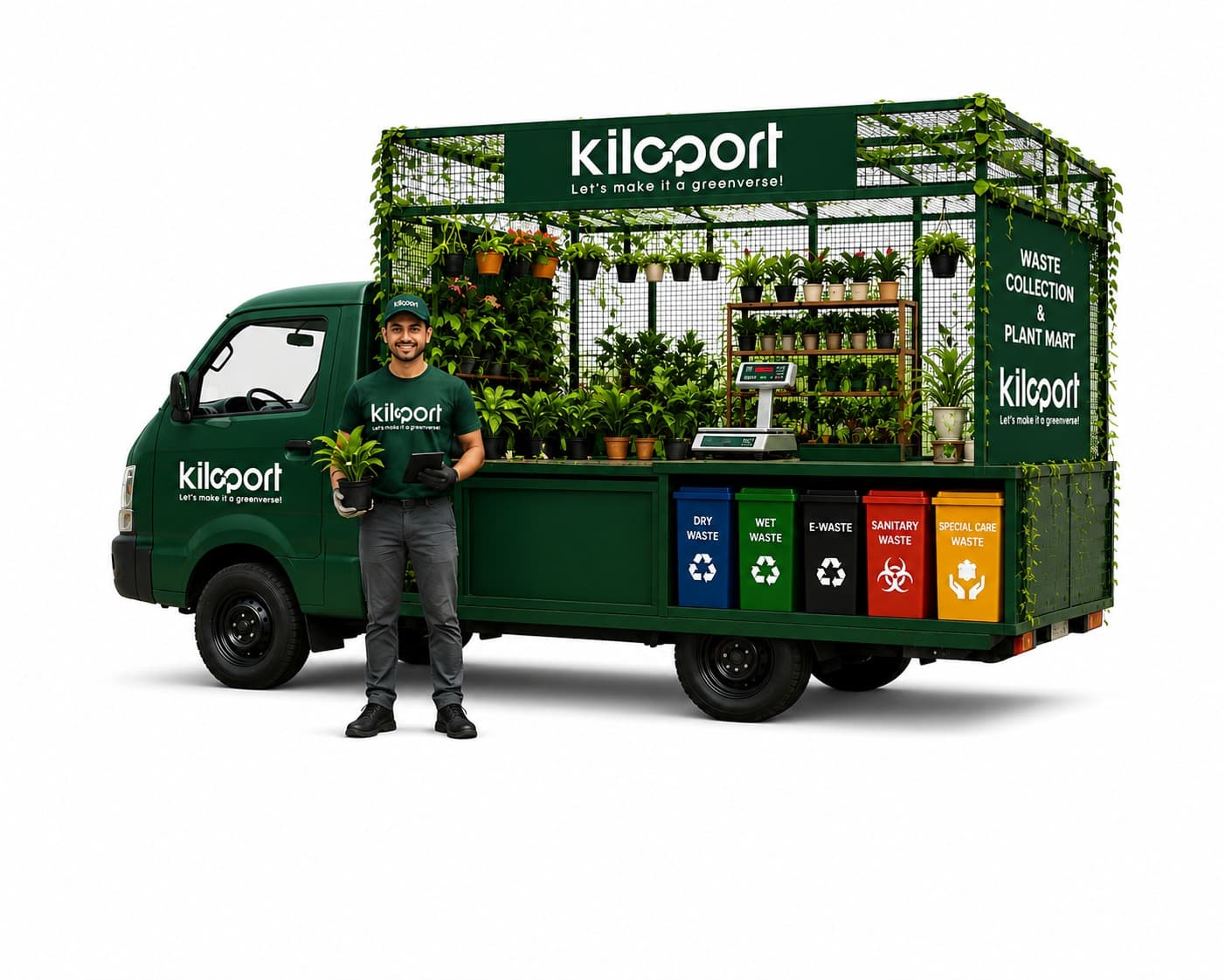 Kiloport mobile EcoSmart store with waste collection and plant mart