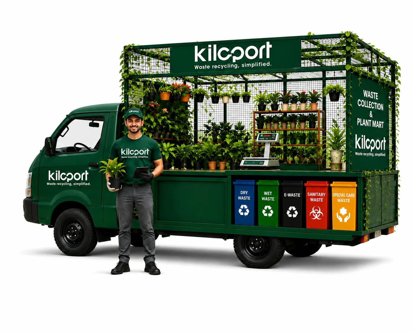 Kiloport mobile EcoSmart store with waste collection and plant mart